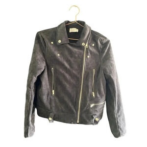 Vici Women's black  Suede Leather Long Sleeve Zipper Pocket Biker Jacket Size S